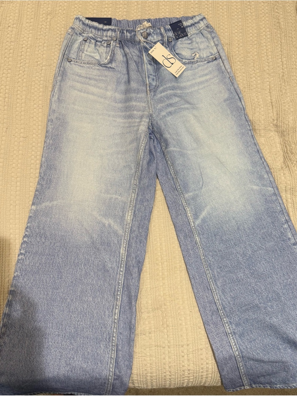 Light Wash Wide Leg Jeans with Elastic Waist